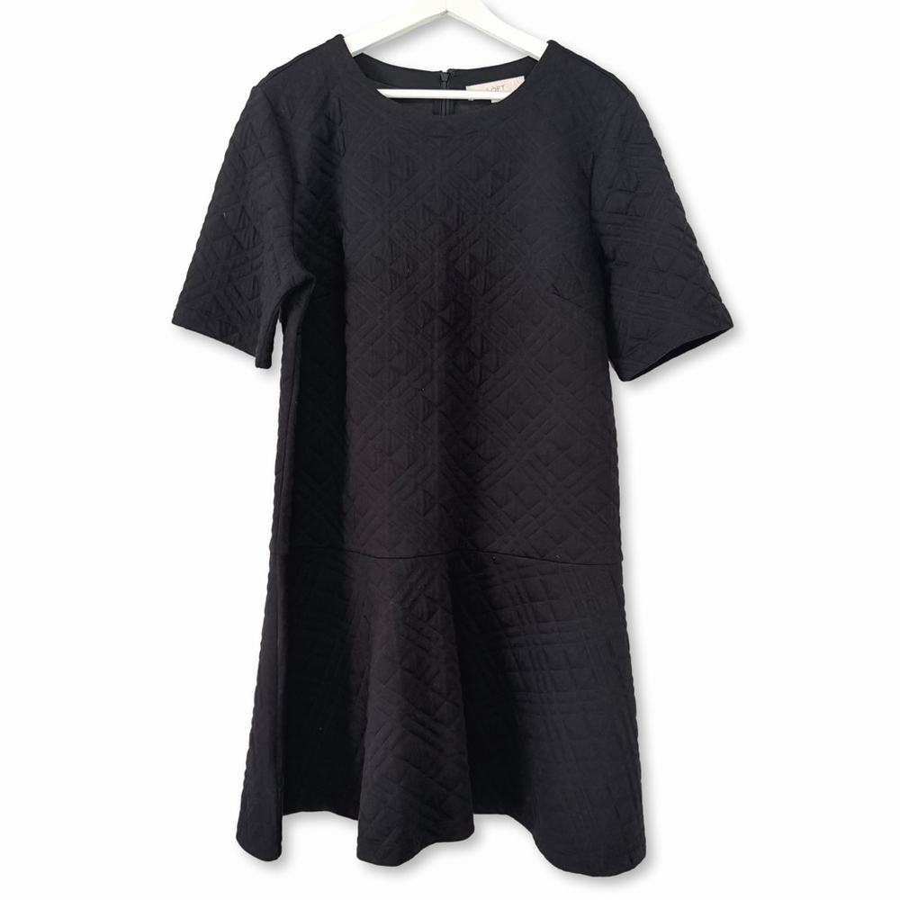 Ann Taylor LOFT Black Quilted Drop Waist Skater Dress Large